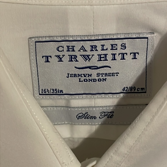Charles Tyrwhitt SET OF TWO Men’s Dress Shirts Size: 16.5/35.  white, blue - Picture 8 of 11